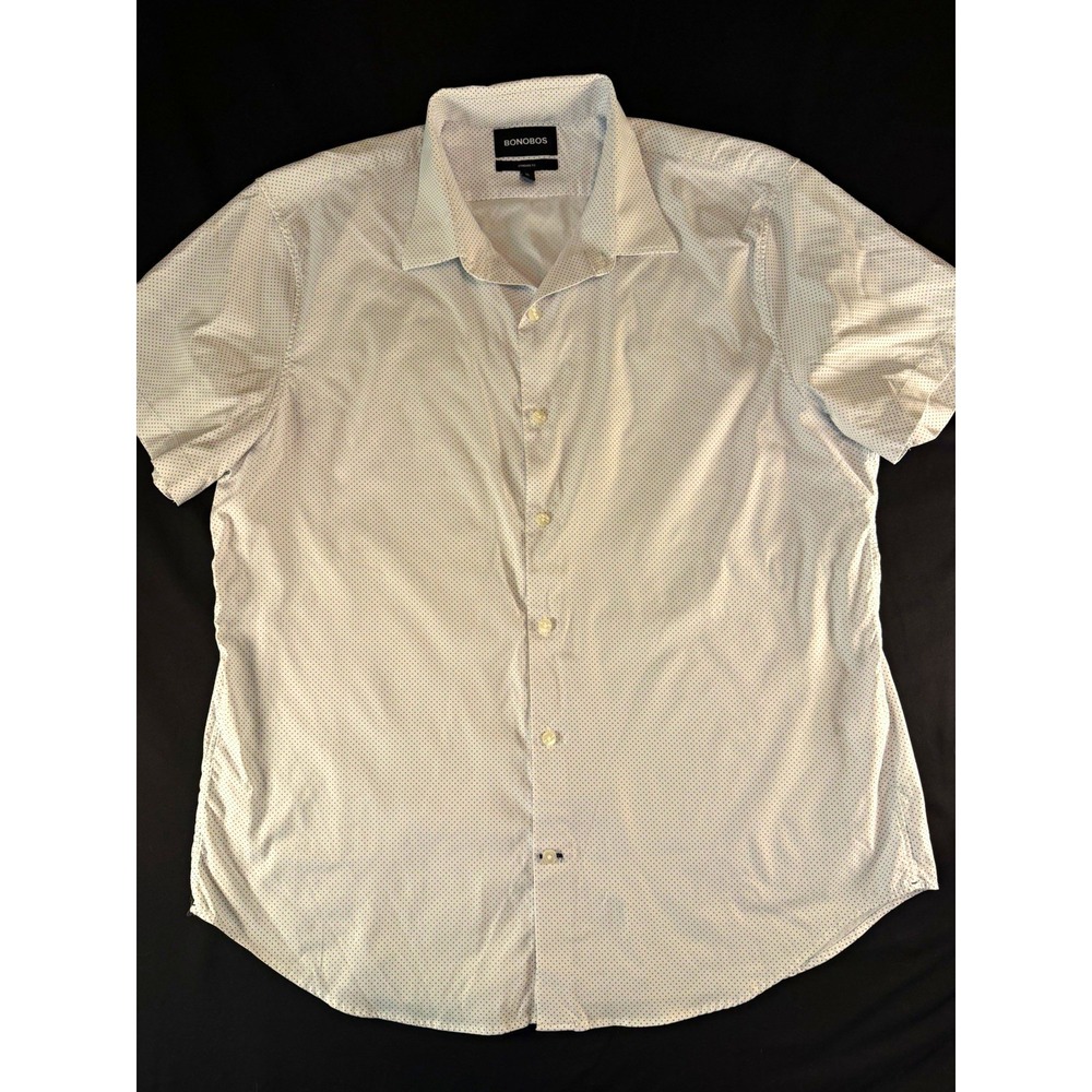 Bonobos White & Blue Polka Dot Men's Standard Fit Short Sleeve Dress Shirt, XL